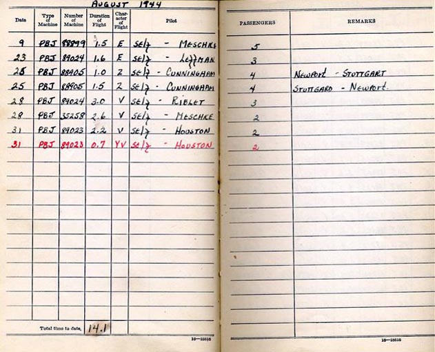 Log Book of 1stLt Robert S. Ligon: August 1944