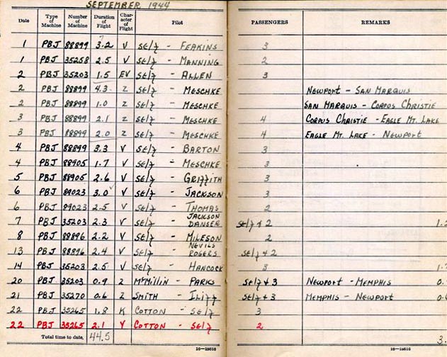 Log Book of 1stLt Robert S. Ligon: September 1944