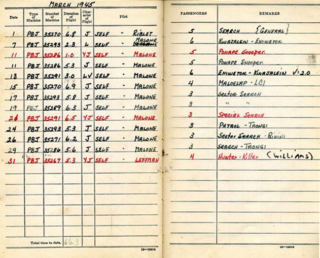 Log Book of 1stLt Robert S. Ligon: March 1945