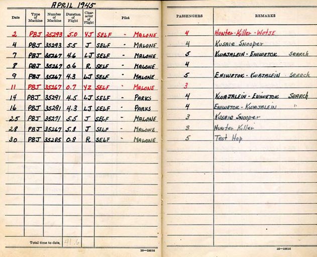 Log Book of 1stLt Robert S. Ligon: April 1945