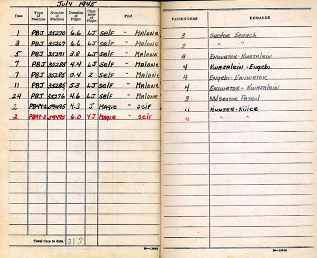 Log Book of 1stLt Robert S. Ligon: July 1945