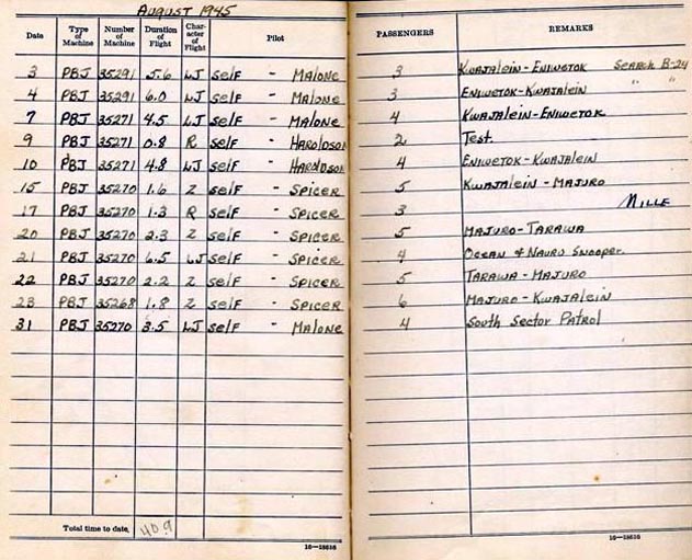 Log Book of 1stLt Robert S. Ligon: August 1945