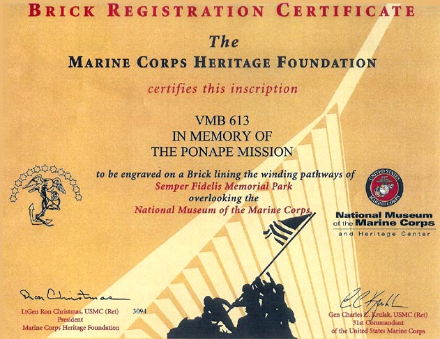 Memorial Brick Registration Certificate