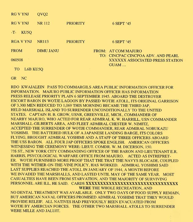 Wotje Surrender Message